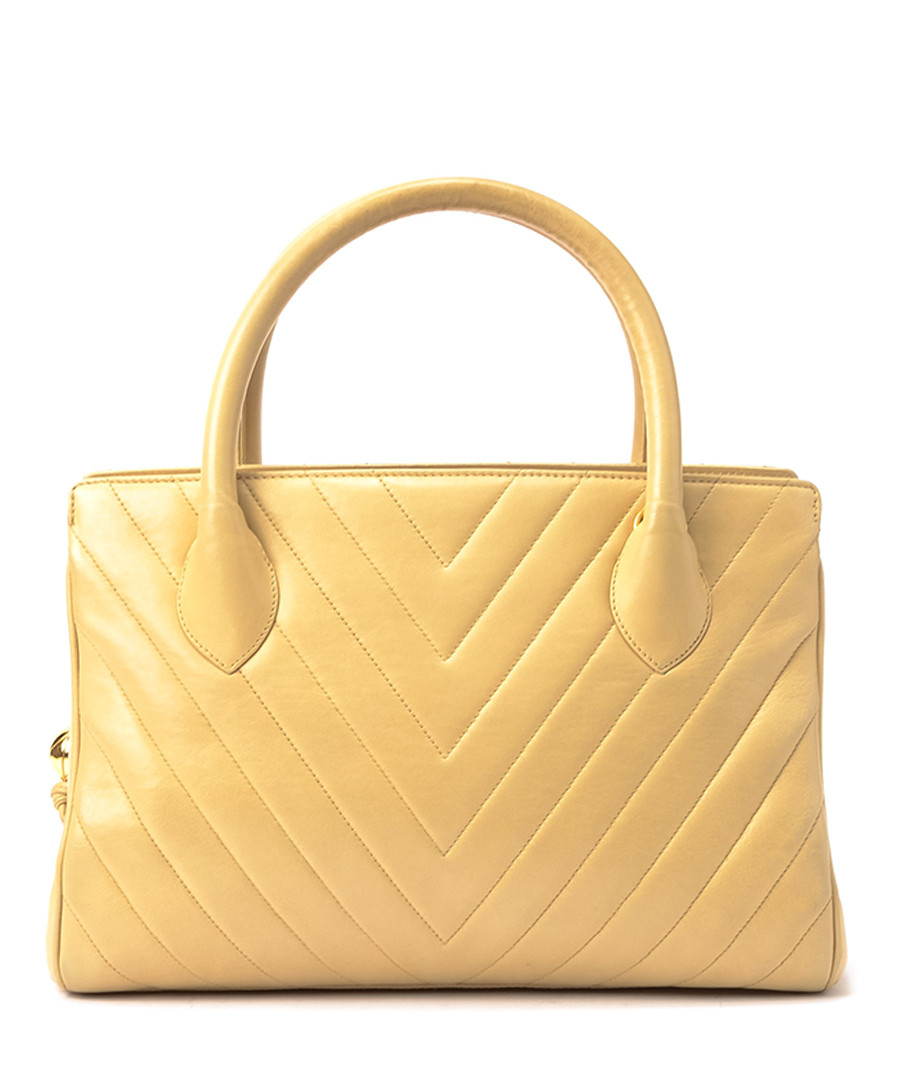 Home Vintage Chanel Handbags Beige leather chevron quilted handbag