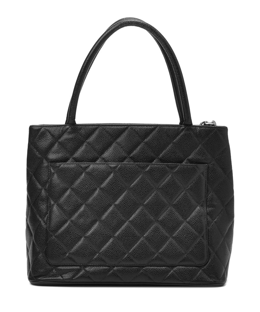 Home Vintage Chanel Bags Black caviar leather quilted tote bag